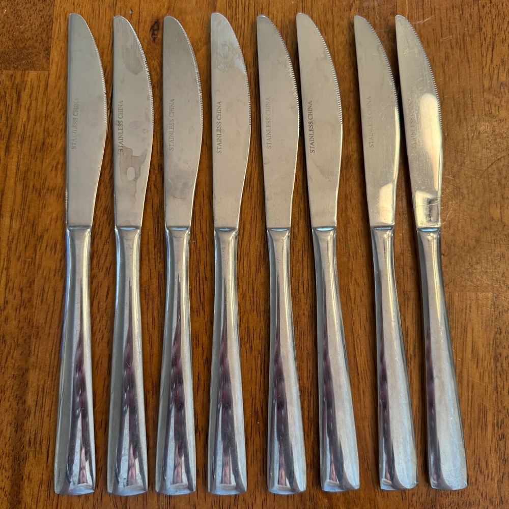 Lot Of‎ 8 Stainless Steel Butter Knives Dinner Knife Solid Square Ends